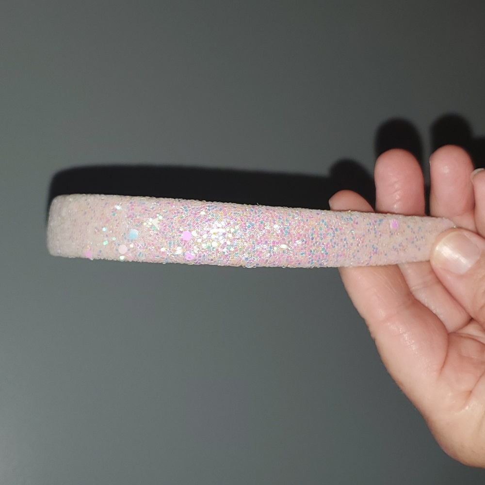 New boutique handmade iridescent glitter shiny flexible headband pink - Picture 4 of 7